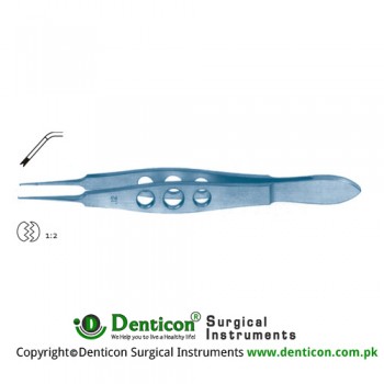 Castroviejo Suture Tying Forcep Angled - 1 x 2 Teeth with Tying Platform Titanium, 11 cm - 4 1/4" Tip Size 0.12 mm
